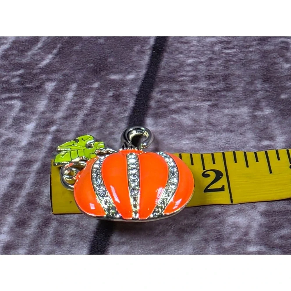 Orange Pumpkin Rhinestone Enamel Gold Tone Pin Brooch Fall Halloween